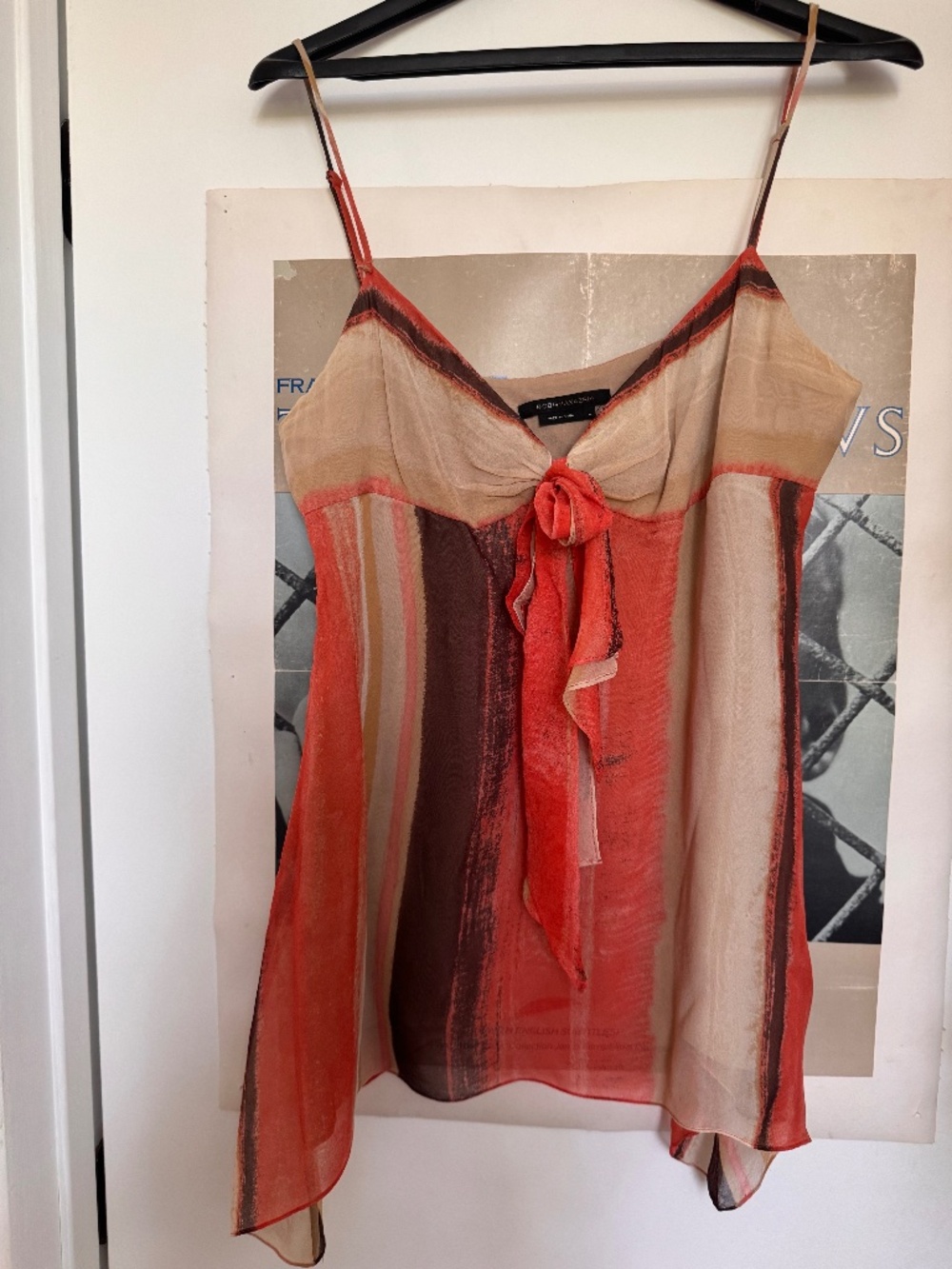 BCBGMAXAZRIA 100% Silk Striped Tie Front Camisole Y2K Size L